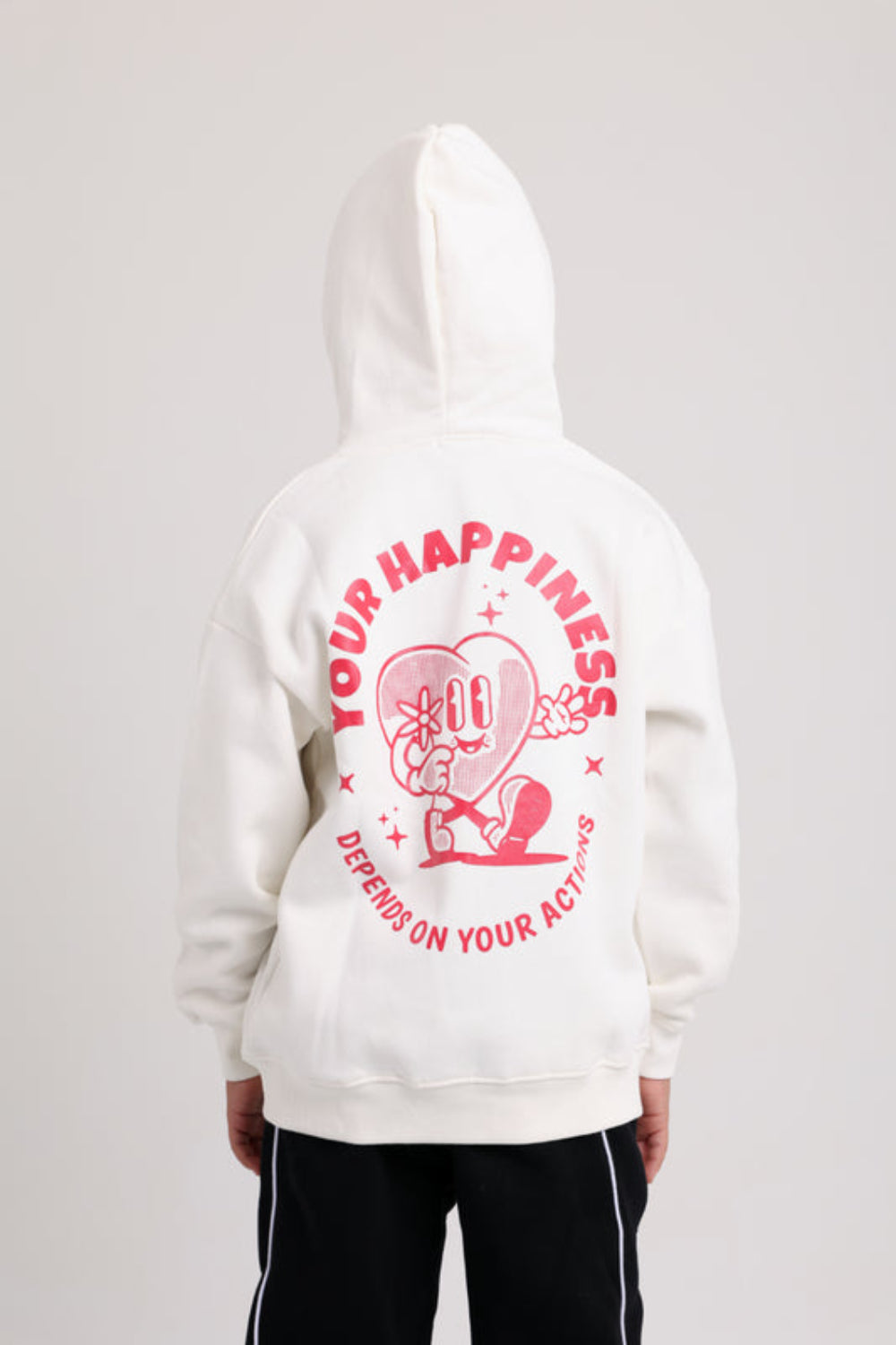 Unisex Cotton Hoodie – Off-White with "Your Happiness" Print