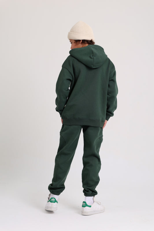 Boys Cotton Hoodie – Off-Wihte & Olive with "Keep on Playing" Print