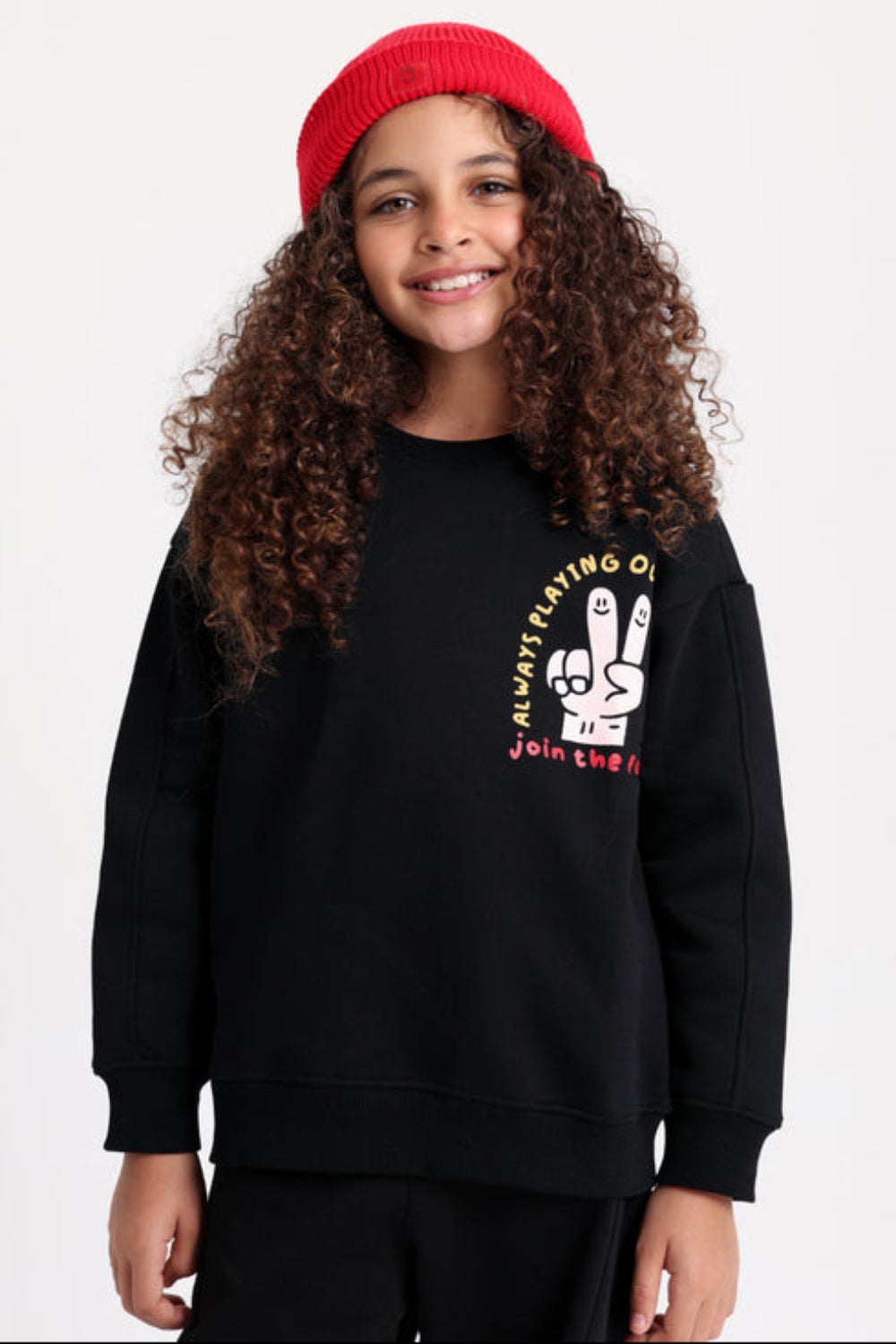 Boys Cotton Sweatshirt – Black with "Join The Fun" Print