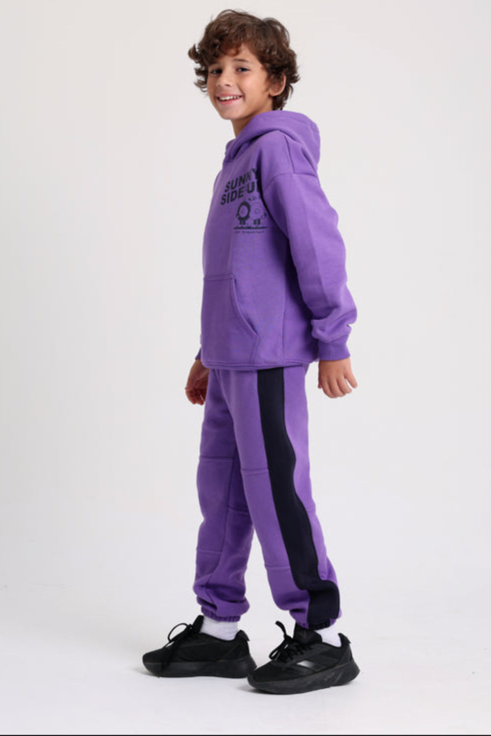 Girls Cotton Hoodie – Purple with "Sunny Side Up" Print