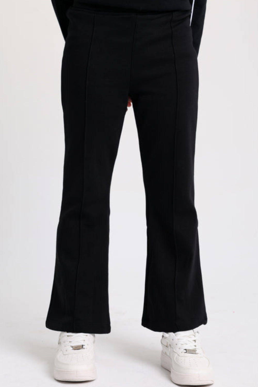Girls Creased Front Flared Pants – Black