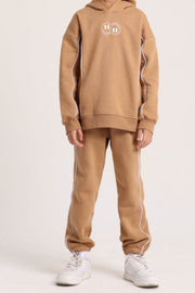 Boys Cotton Hoodie – Camel with "Jumping Mode On" Print