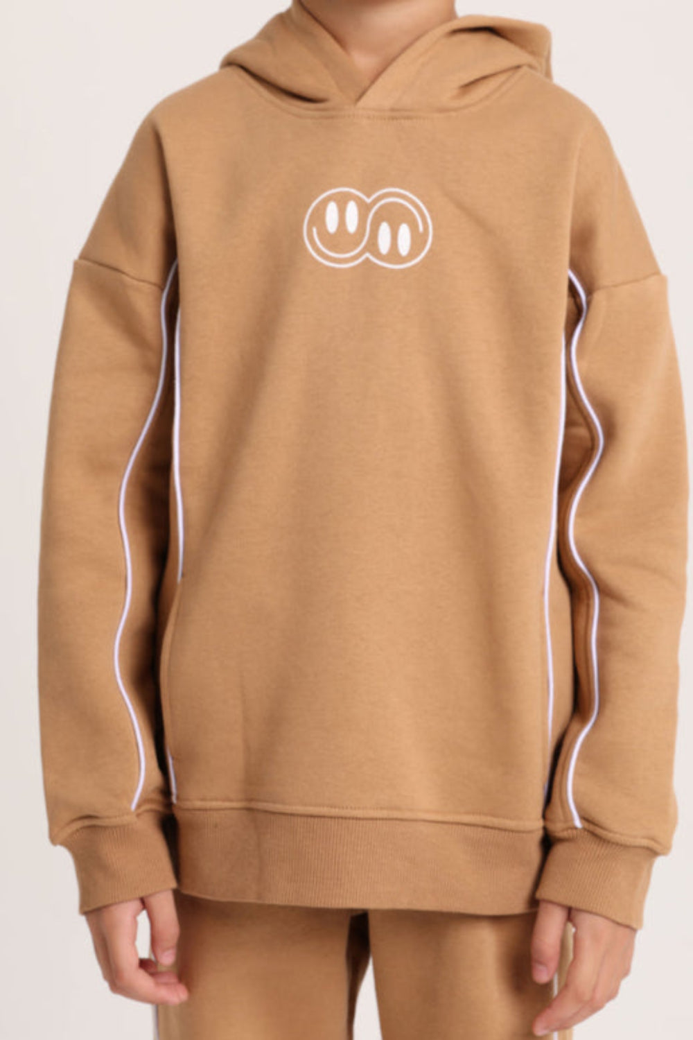 Boys Cotton Hoodie – Camel with "Jumping Mode On" Print