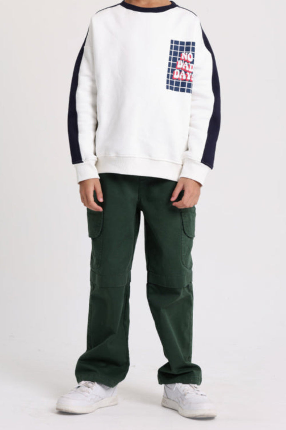Boys Cotton Sweatshirt – Off-White with "No Bad Days" Print