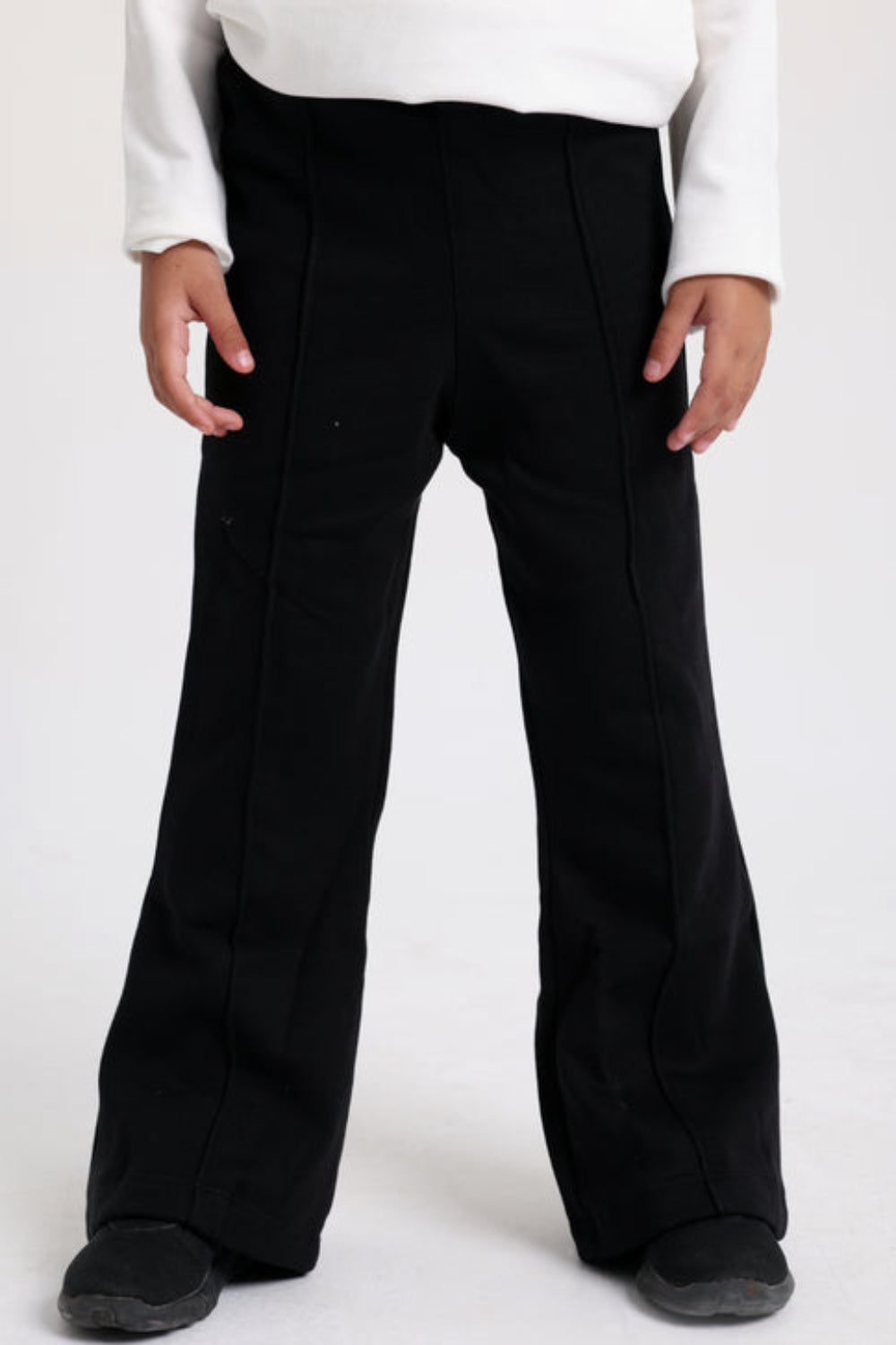 Girls Creased Front Flared Pants – Black