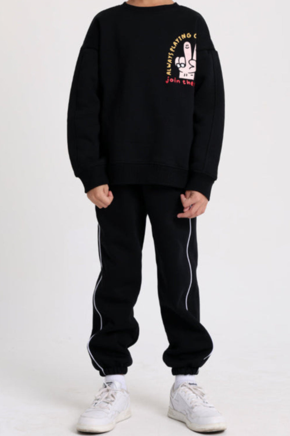 Boys Cotton Sweatshirt – Black with "Join The Fun" Print
