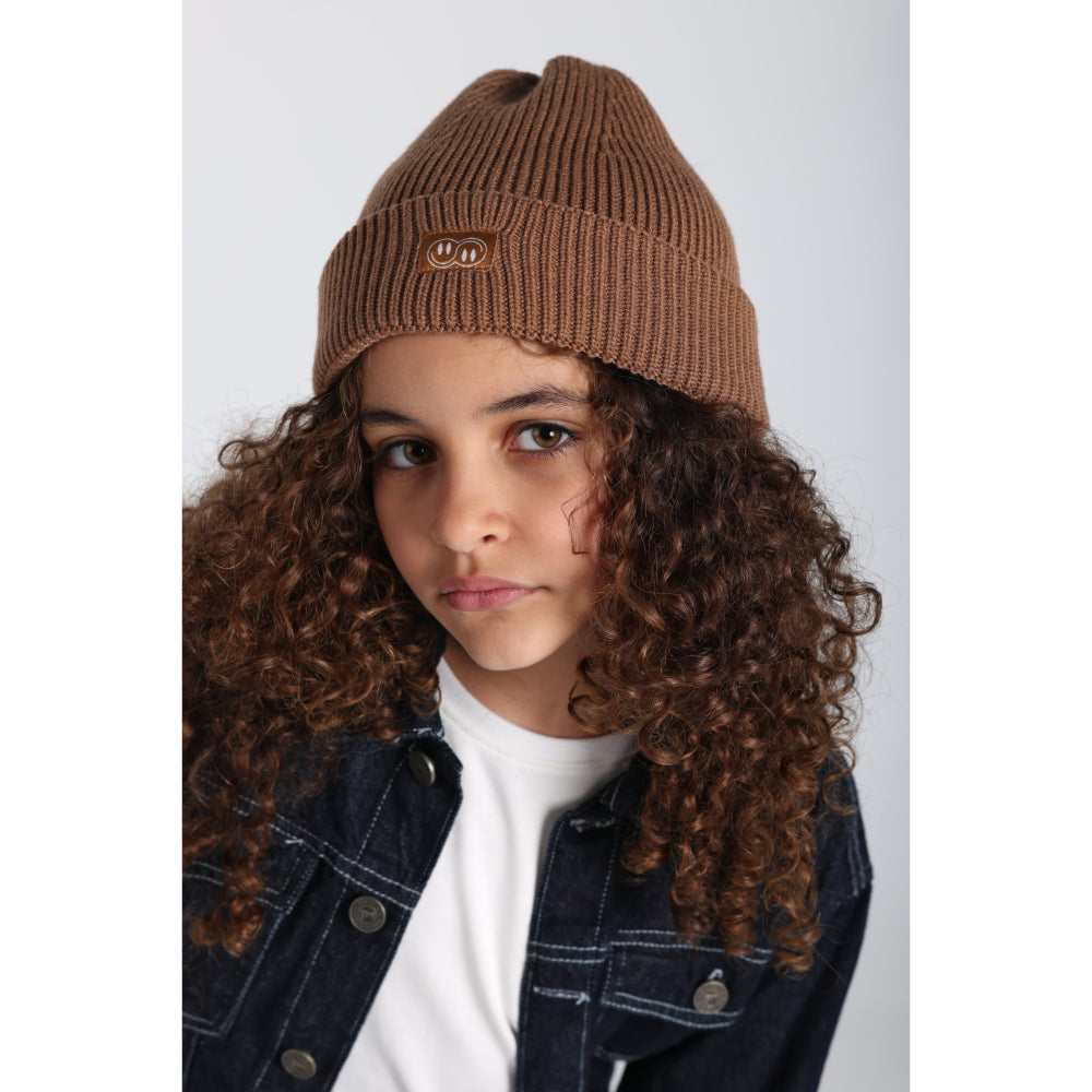 Unisex Cozy Blend Ice Cap – Brown with Double Smiley Fun - Clothing - Playmore