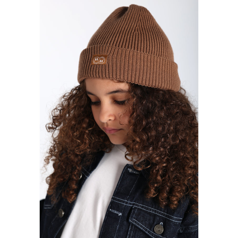 Unisex Cozy Blend Ice Cap – Brown with Double Smiley Fun