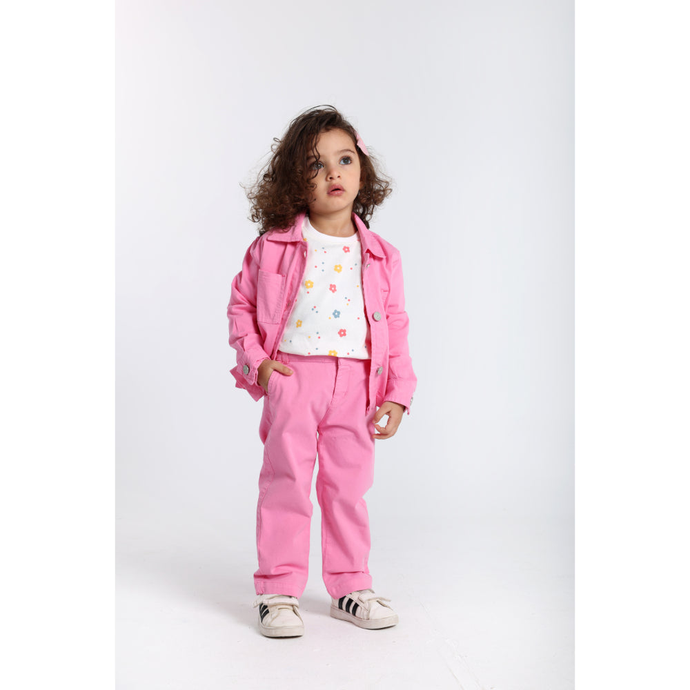 Baby Girls Cotton T-Shirt – Off-White with Flowers Print