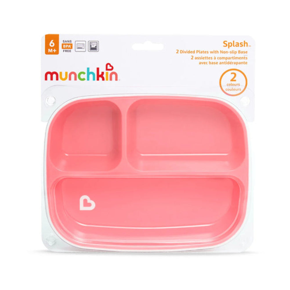 Pack of 2 - Munchkin Splash™ Toddler Divided Plates & Pink - Baby Essentials