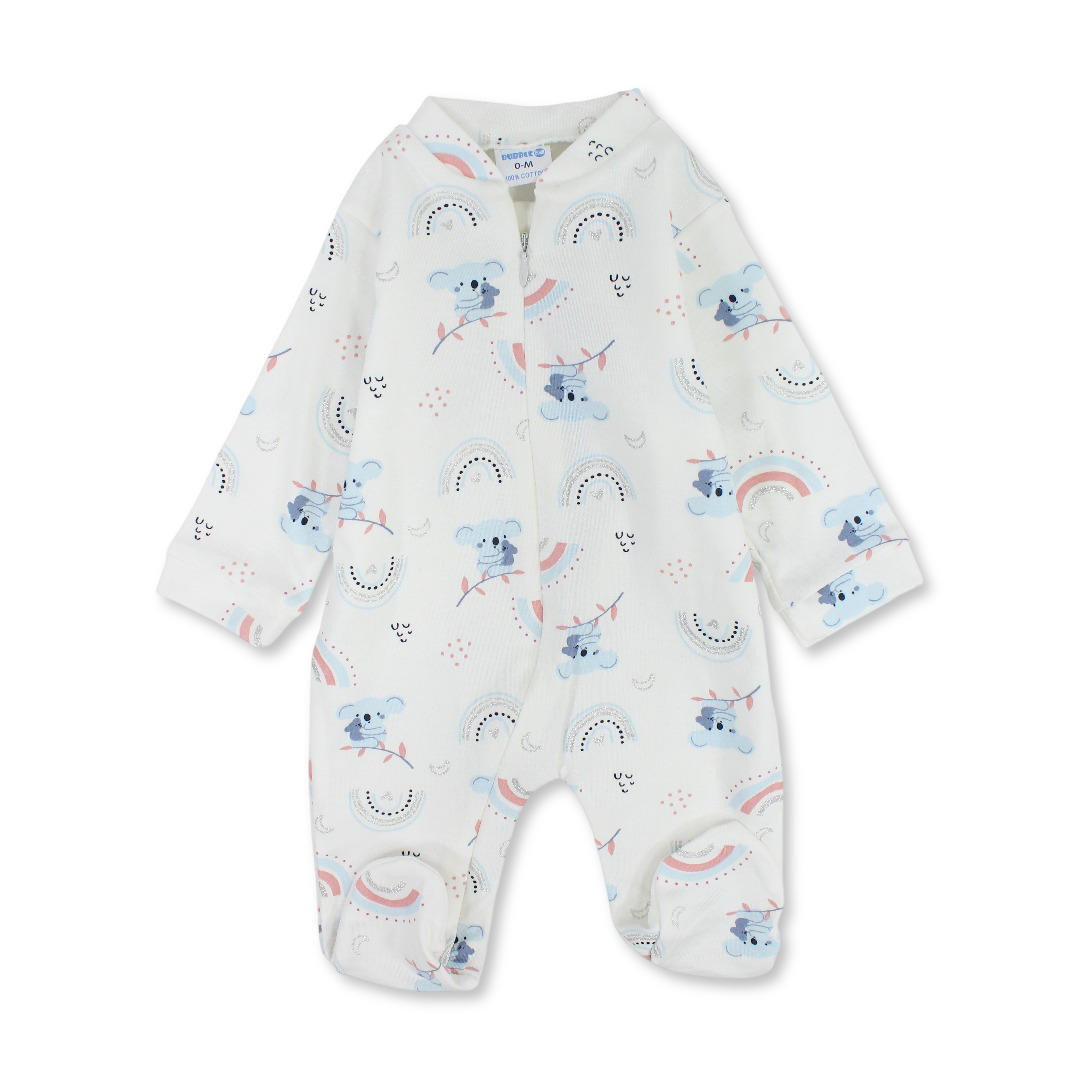 Unisex Baby Cotton Baby Footie – Off-White with Koala Print - Clothing - Bubble Boom