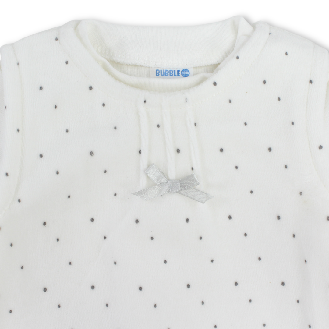 Baby Girls Velvet 2-Piece Dress – Off-White with Dotted Pattern