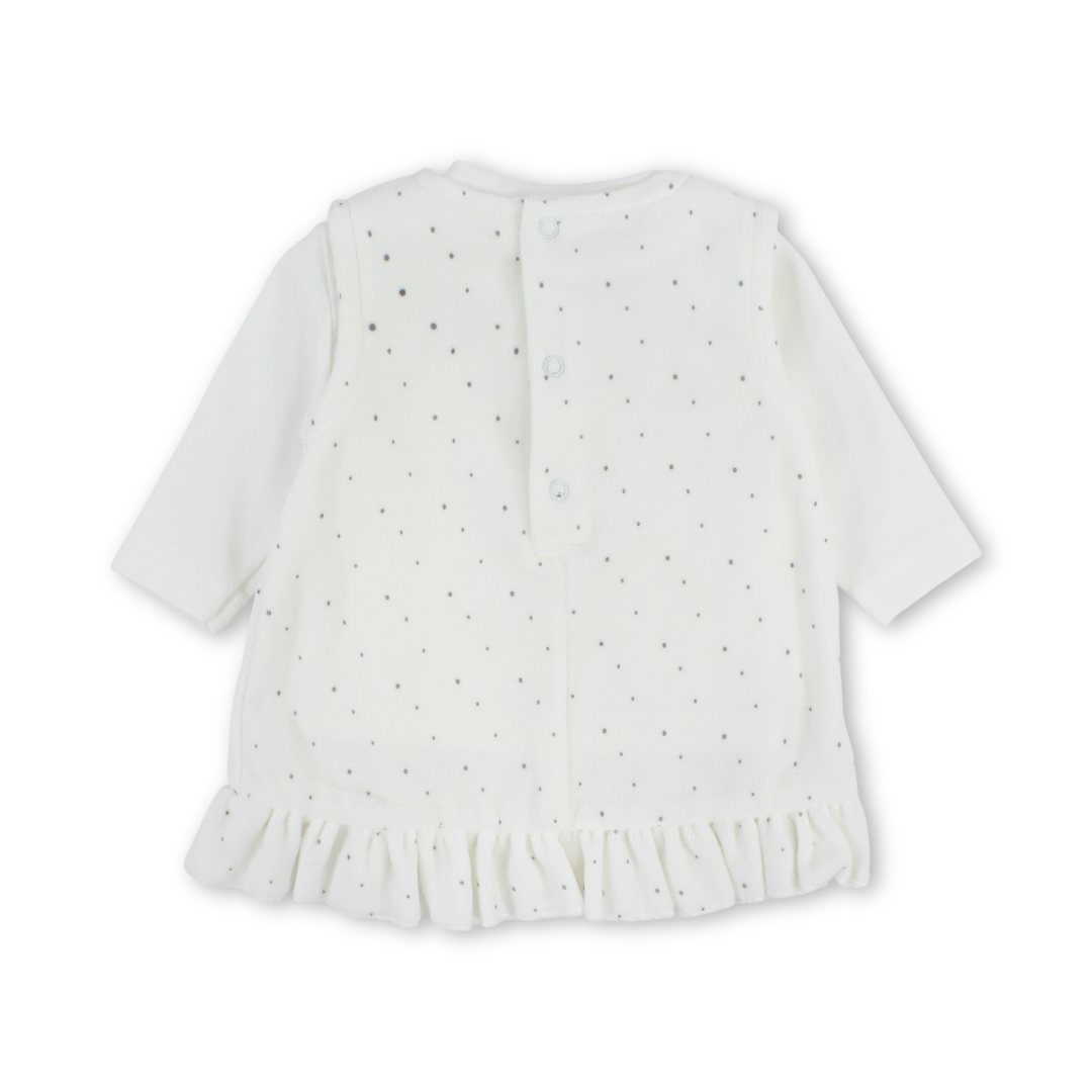Baby Girls Velvet 2-Piece Dress – Off-White with Dotted Pattern