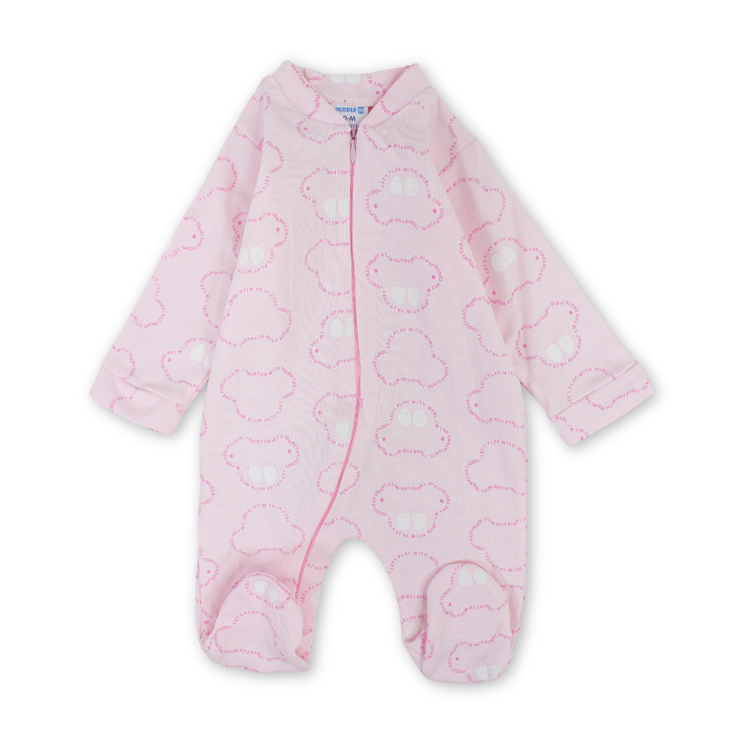 Baby Girls Cotton Baby Footie – Pink with Cars Print - Clothing - Bubble Boom