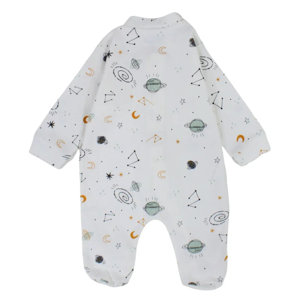Unisex Baby Cotton Baby Footie – Off-White with Planets Print