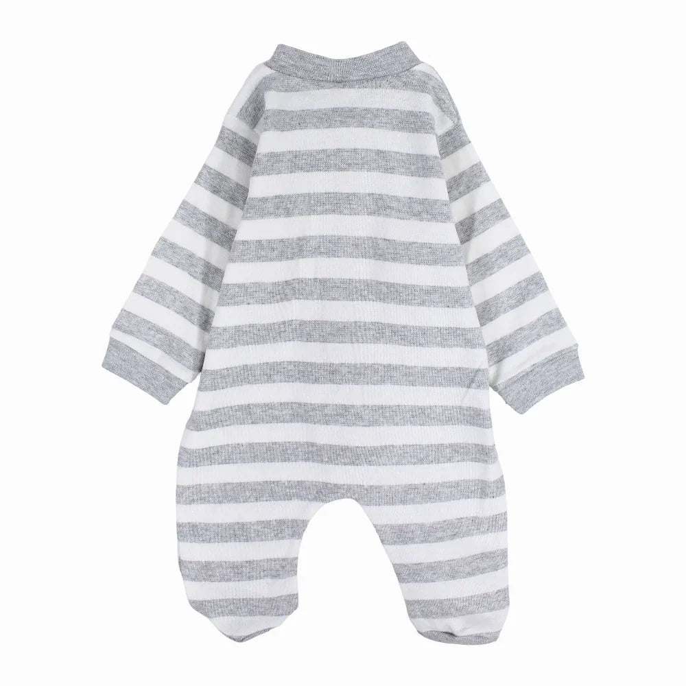 Baby Boys Striped Baby Footie – Grey & White