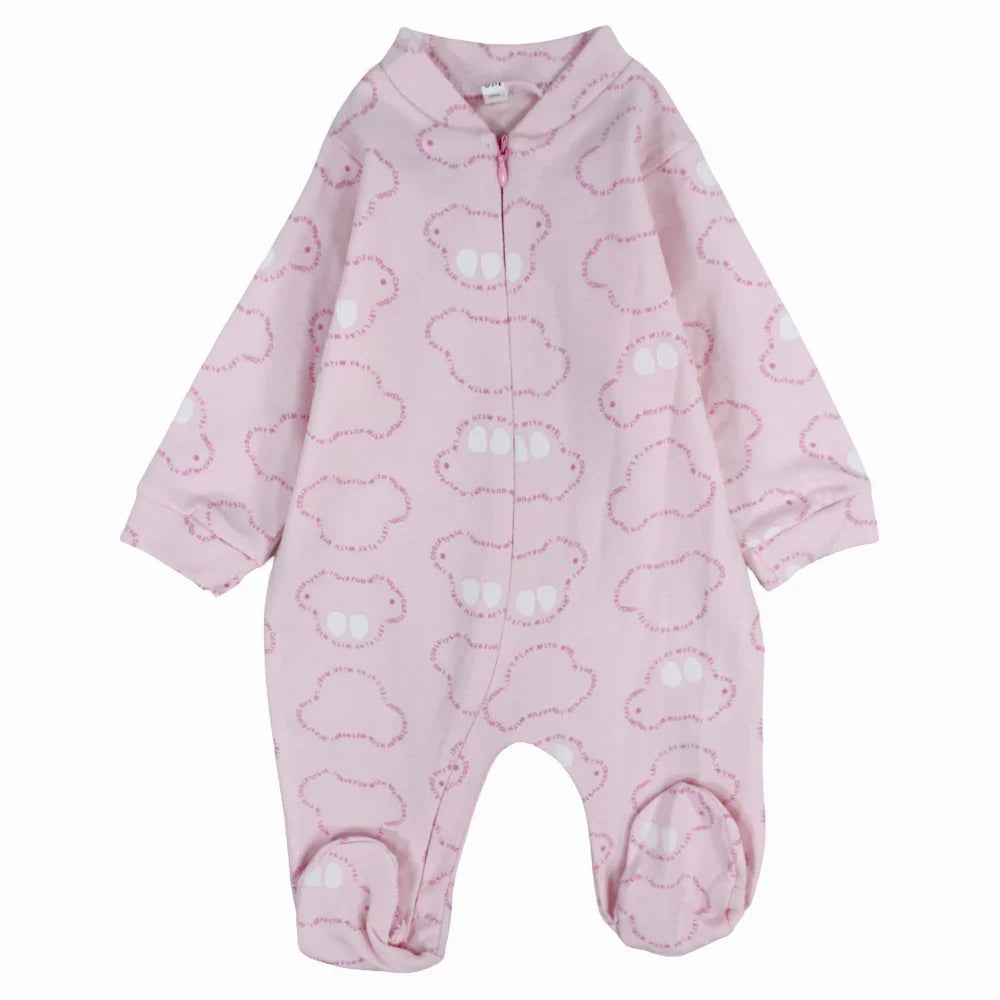 Baby Girls Baby Footie – Pink with Car Prints