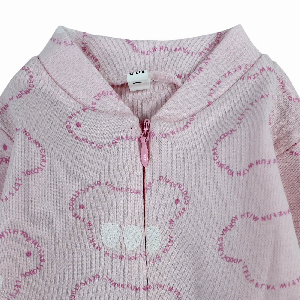 Baby Girls Baby Footie – Pink with Car Prints