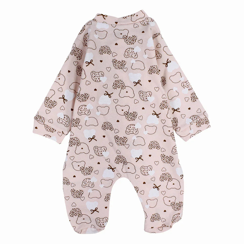 Baby Girls Baby Footie – Salmon with Bear Design