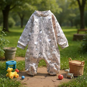 Baby Girls Onesie – Beige & Bow with Sleeves