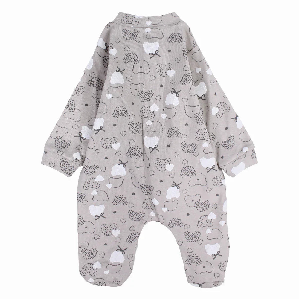 Baby Girls Onesie – Beige & Bow with Sleeves