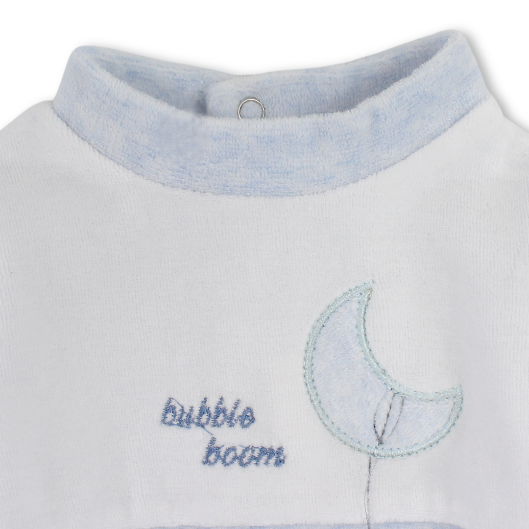Baby Boys Velvet Baby Footie Onesie – Baby Blue with Bears Embroidered