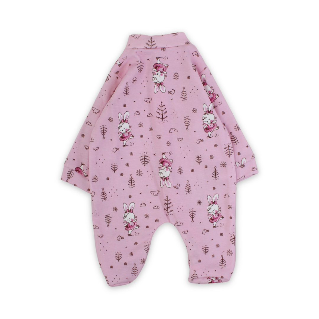 Baby Girls Cotton Baby Footie Onesie – Pink with Rabbit Print