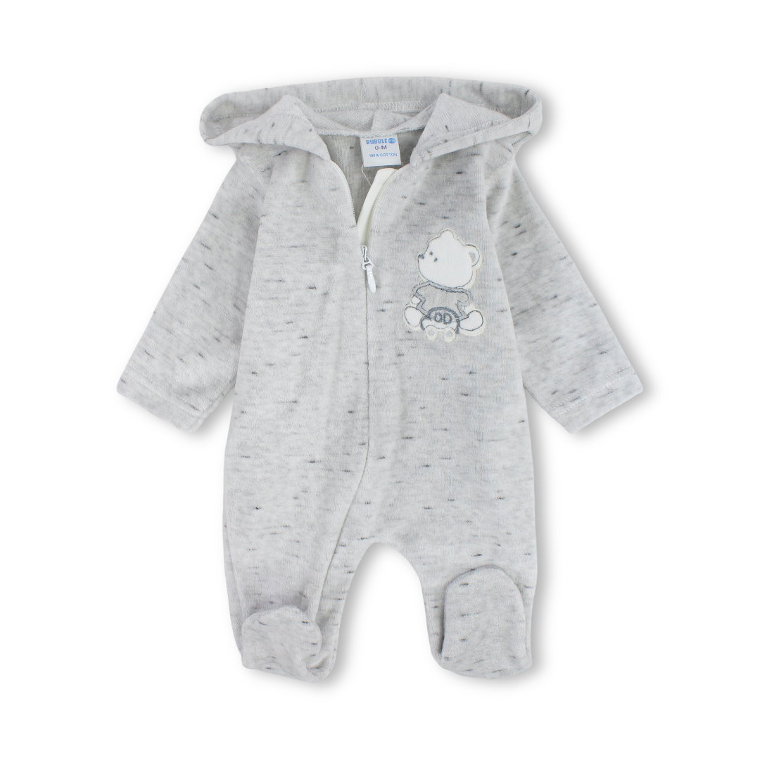 Baby Boys Velvet Hooded Baby Footie Onesie – Grey