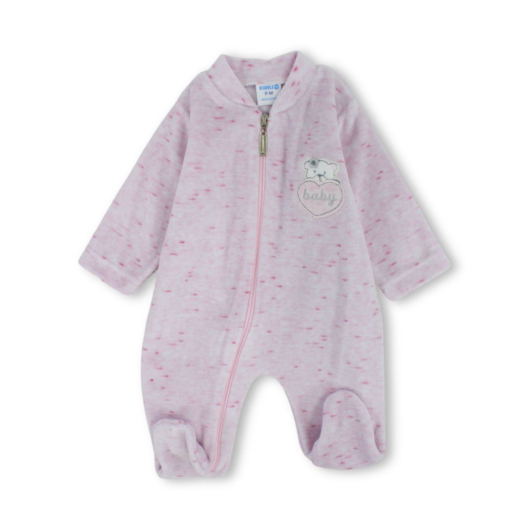 Baby Girls Velvet Hooded Baby Footie – Pink
