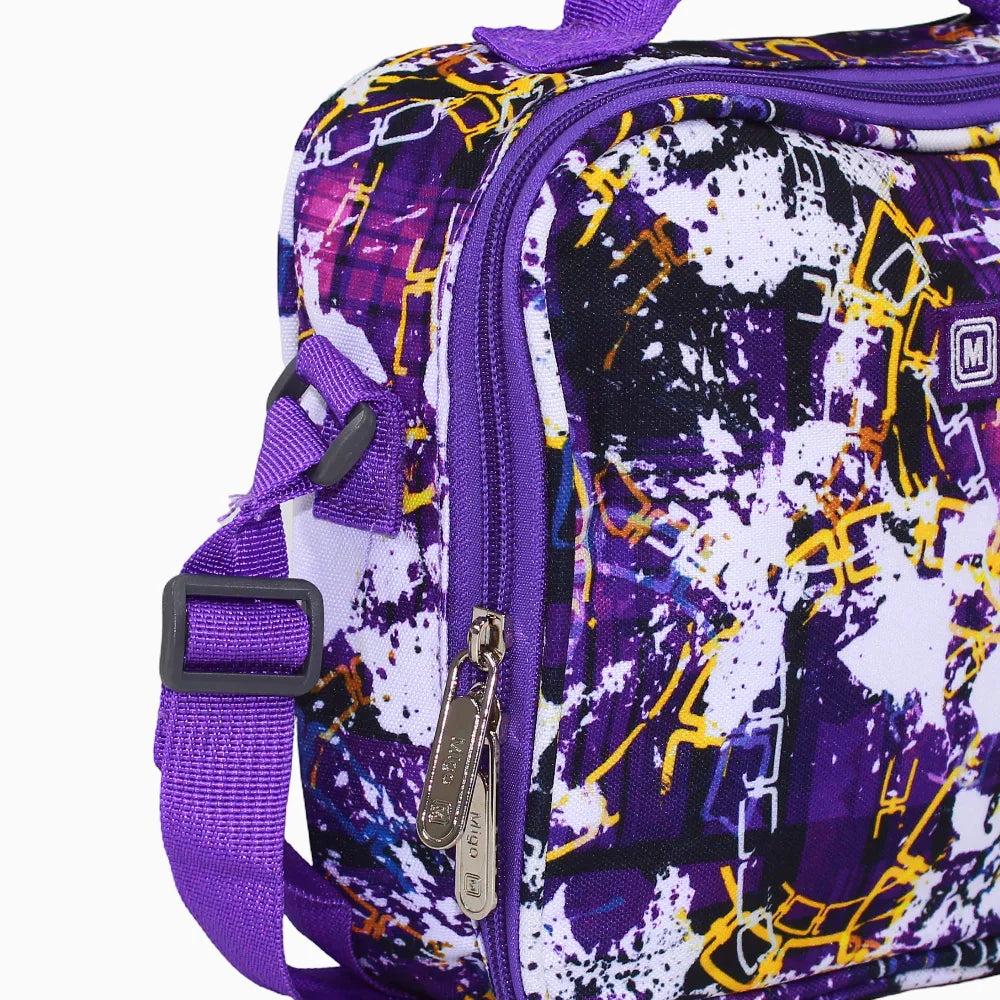 Fabric Lunch Bag - White & Purple