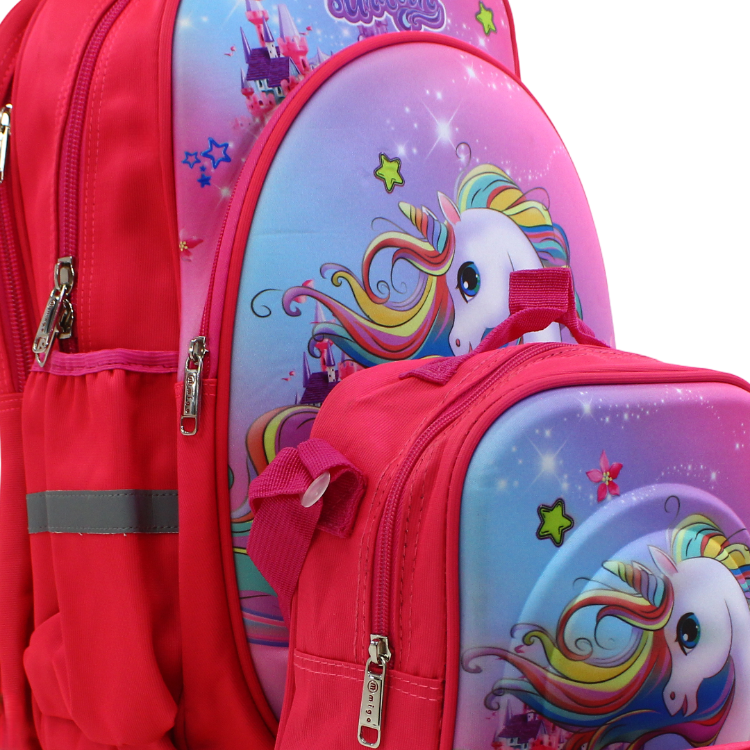 Migo School Set Unicorn Backpack 18 Inches – Watermelon & Purple