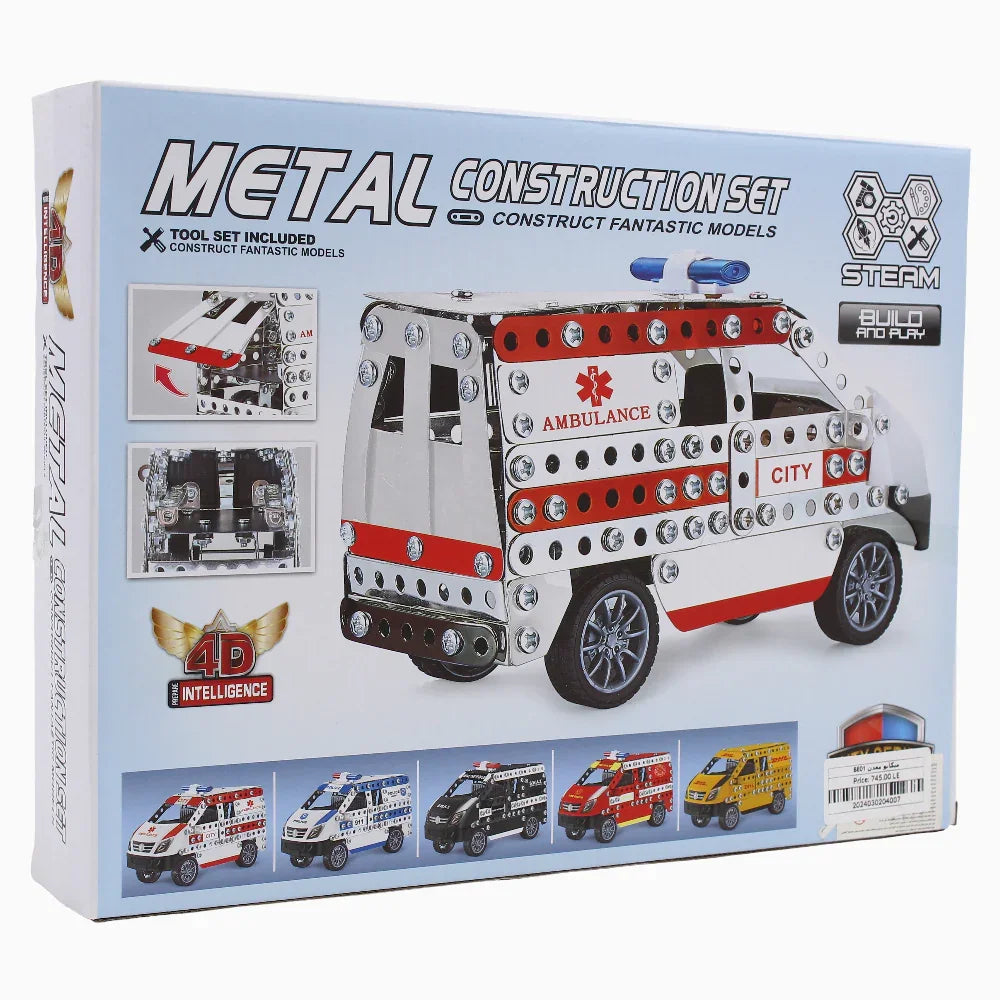 White Ambulance Model Metal Construction Set - 314 Pcs