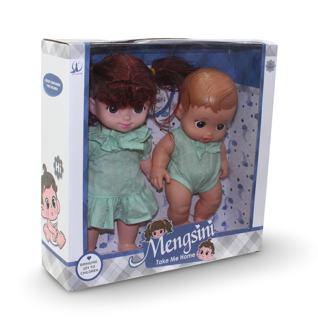 Mengsini Doll Set Two Plastic Baby Dolls – Mint Outfit - Toys - OKO
