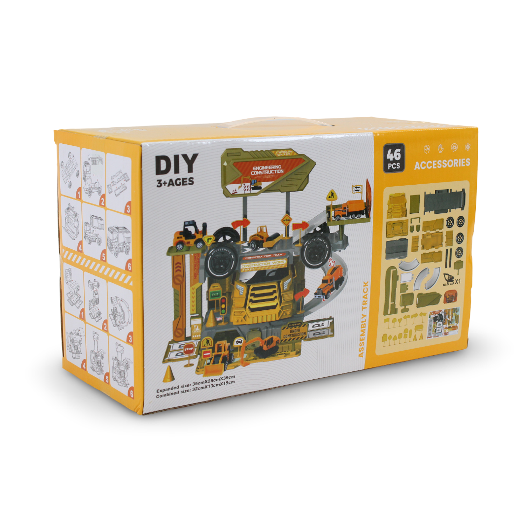 Heavy Truck Alloy Car Track Playset 46 Pcs – Orange
