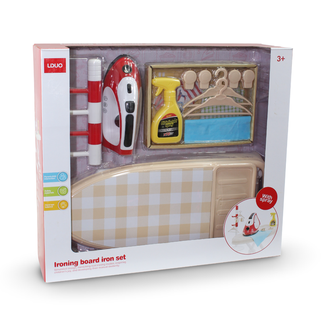 Lduo Children's Ironing Set with Ironing Board Iron and Clothes Rack (Music & Light)