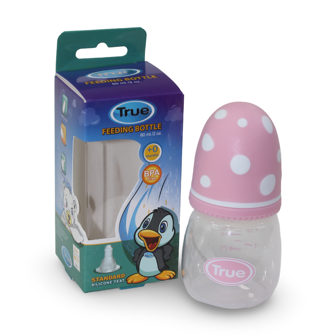 True Feeding Bottle 60ml Mushroom – Pink - Baby Essentials