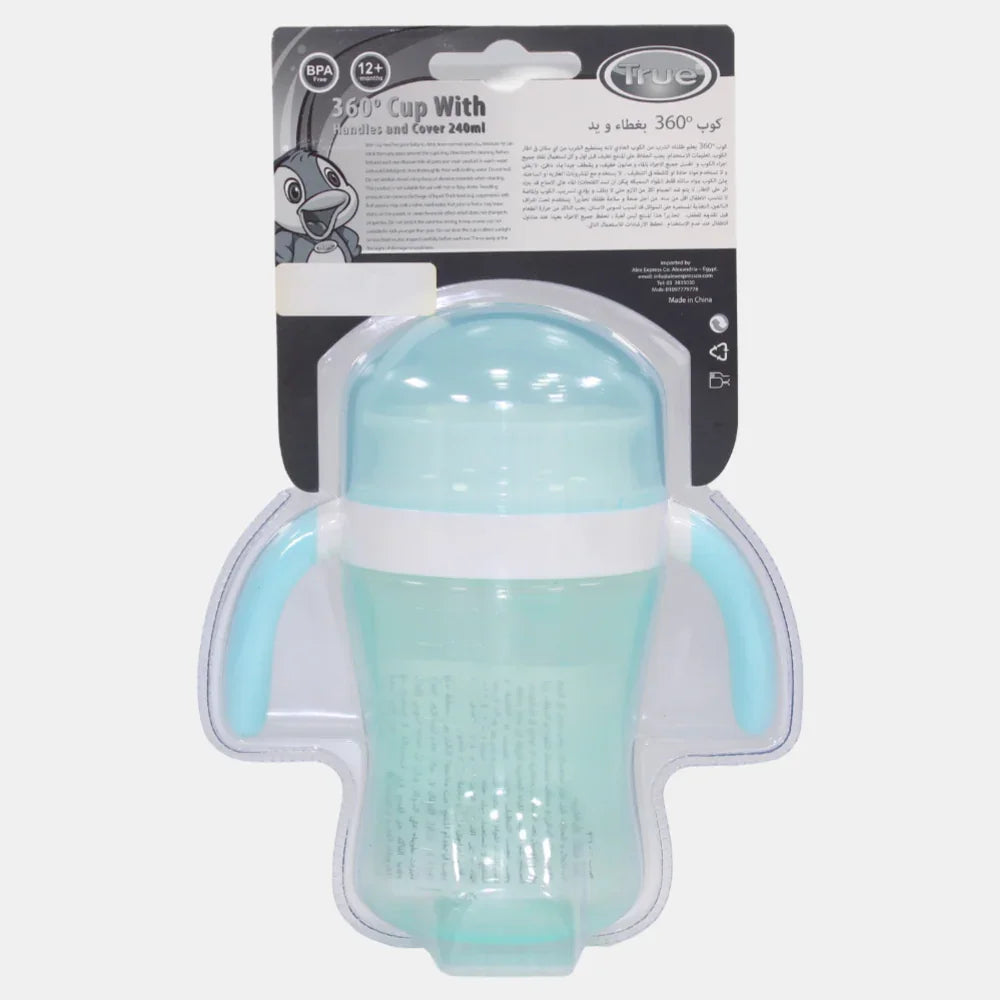 True 360° Training Cup with Handles & Cover – 240ml (12+ months) – Aqua