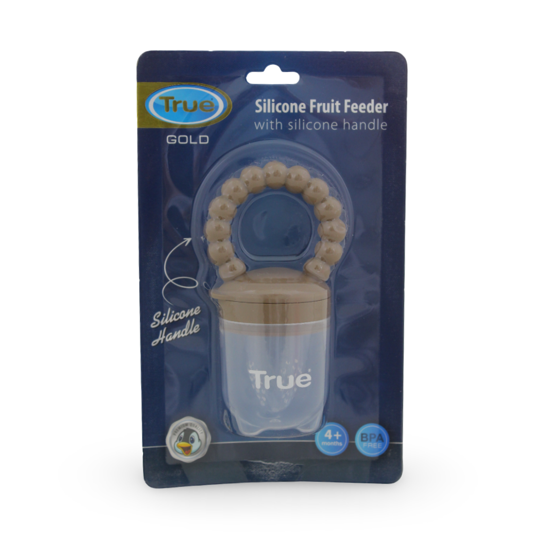 True Gold Silicone Fruit Feeder with Handle – Brown - Baby Essentials