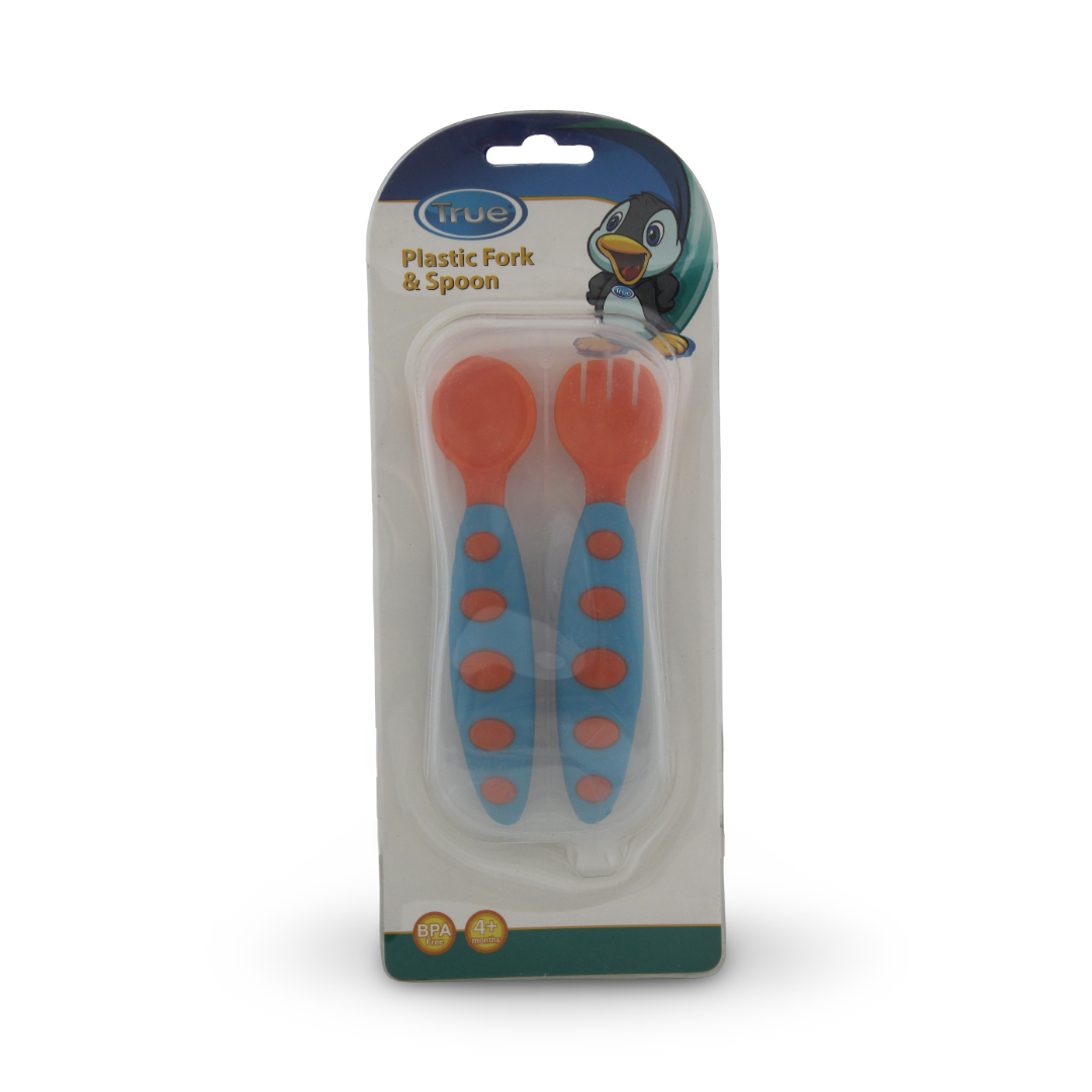 True Plastic Fork and Spoon Set in Box – Orange & Aqua