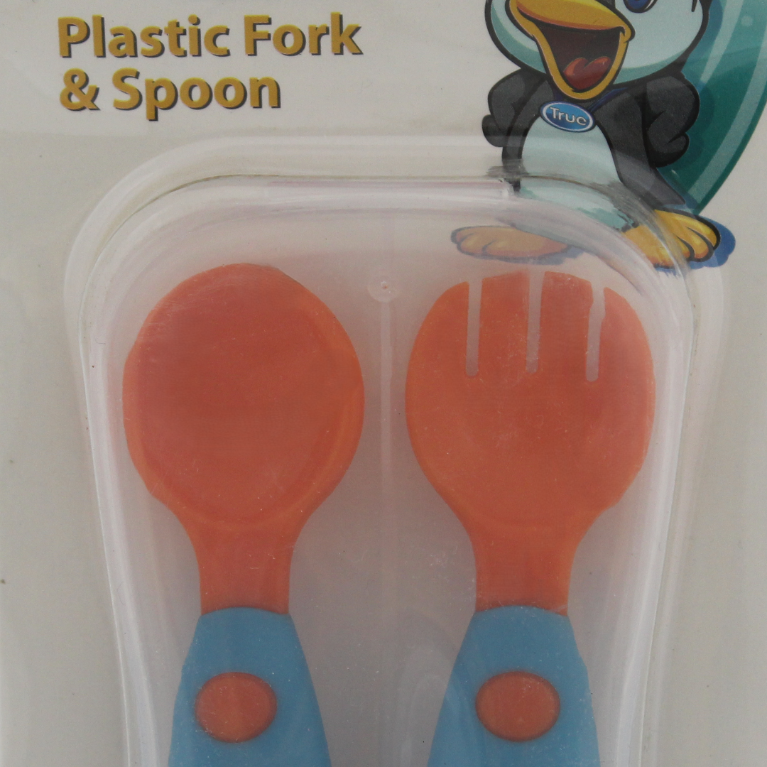 True Plastic Fork and Spoon Set in Box – Orange & Aqua