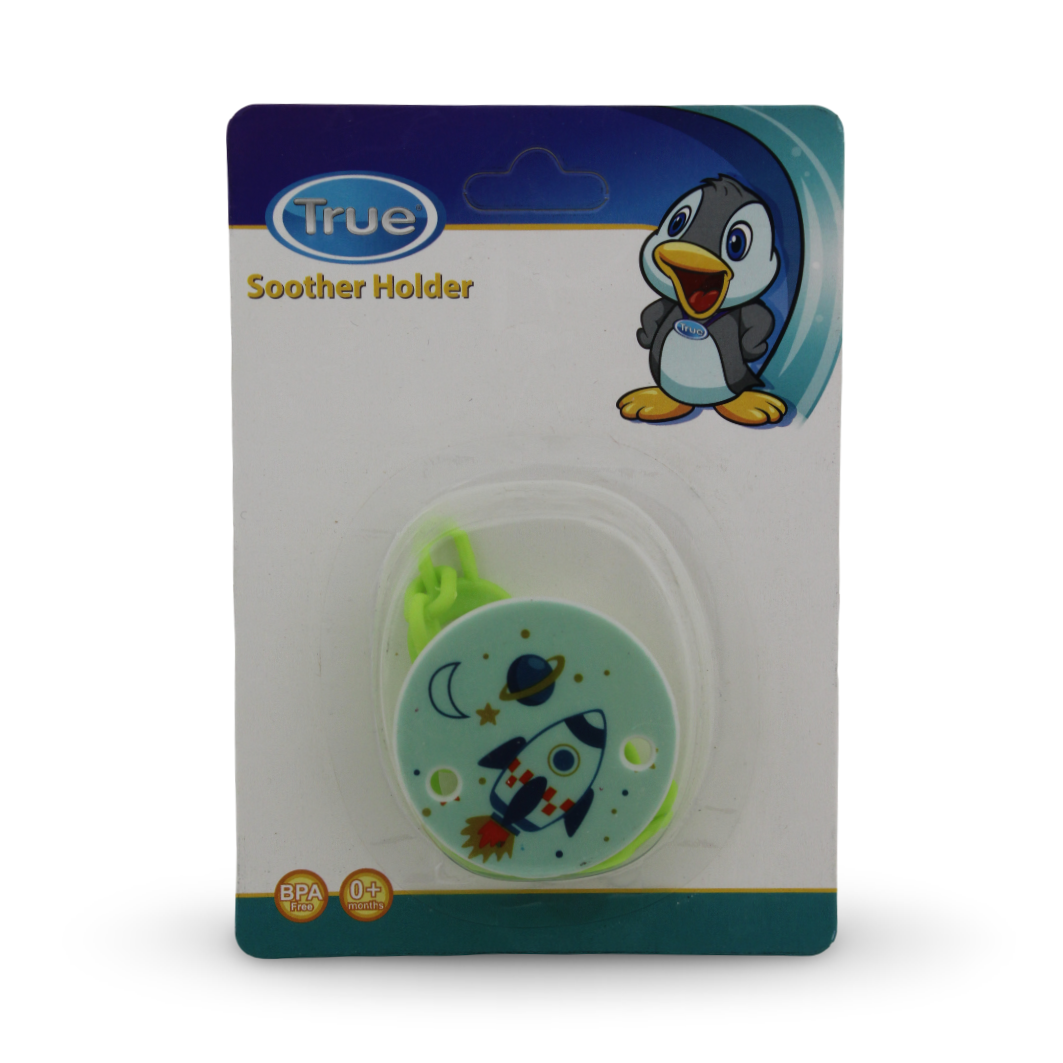 True Soother Holder – Green with Space Print - Baby Essentials
