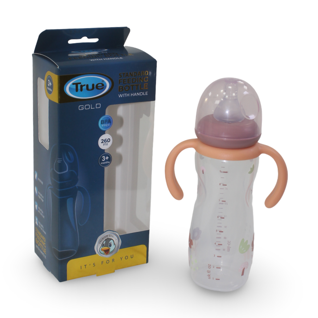 True Gold Standard Feeding Bottle with Handle 260ml – Salmon - Baby Essentials