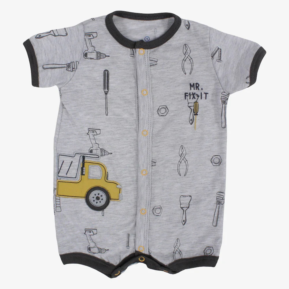 Baby Boys Cotton Romper - Cars & Tools Print
