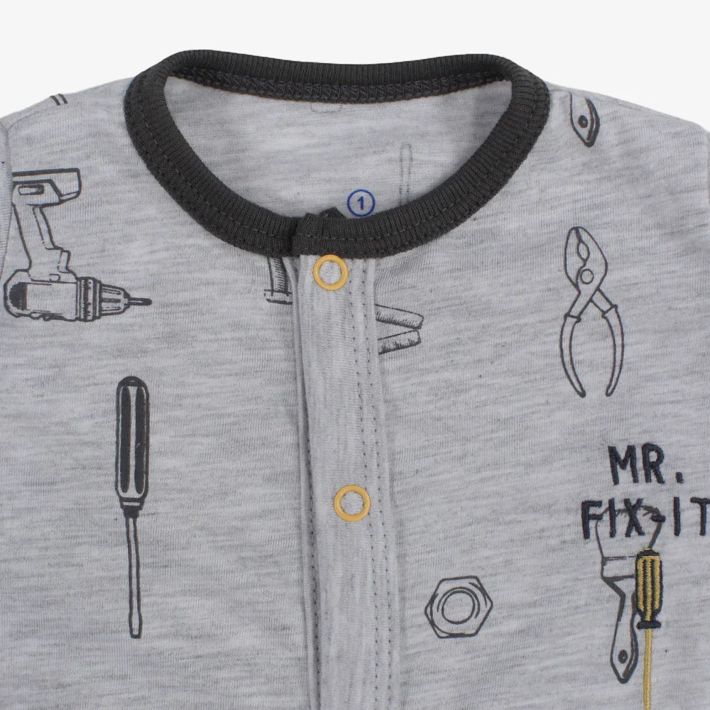 Baby Boys Cotton Romper - Cars & Tools Print