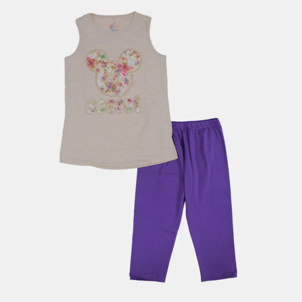 Mickey Mouse Head Girls Cotton Sleeveless Pajama Set