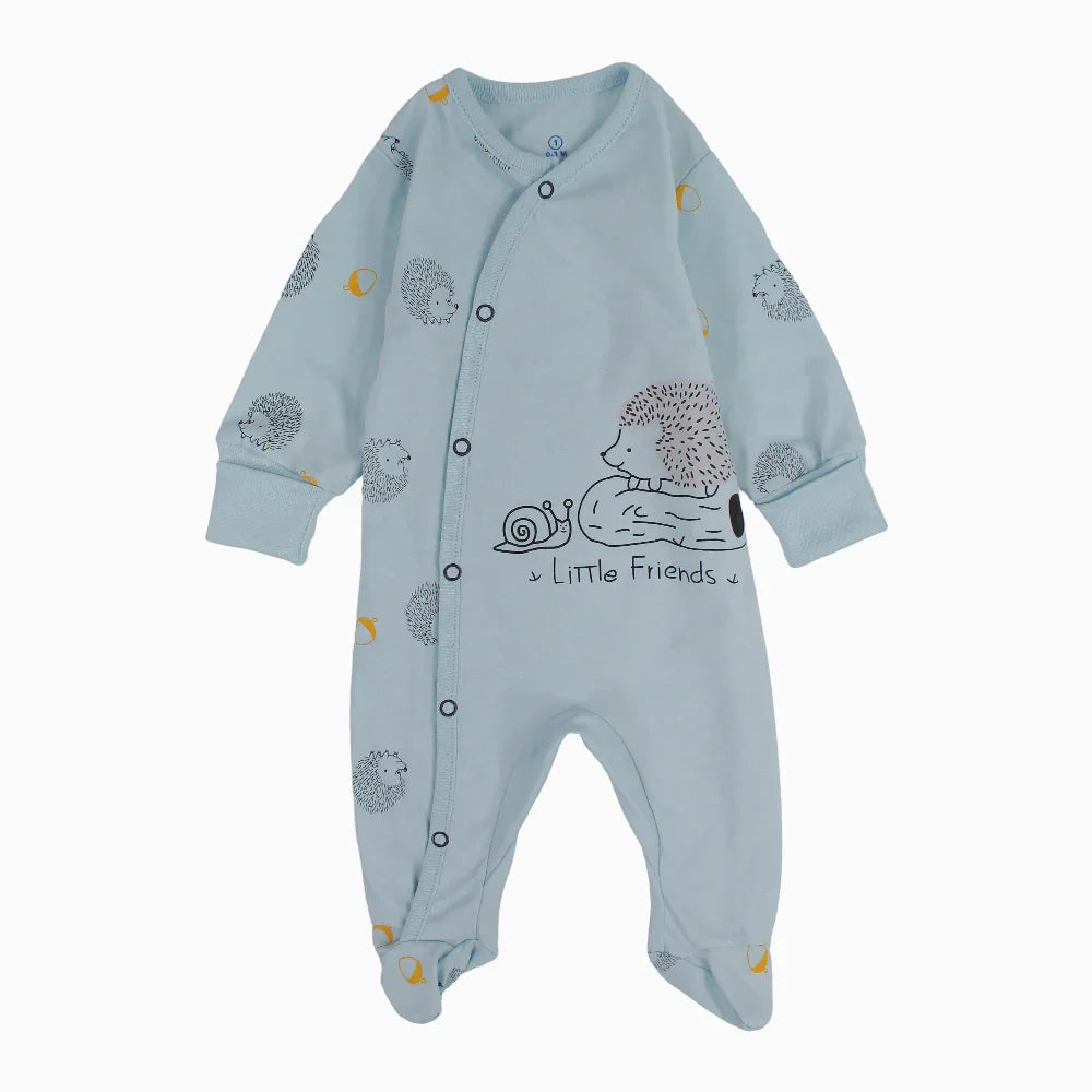Baby Boys Cotton Baby Footie - Fox and Hedgehog Print