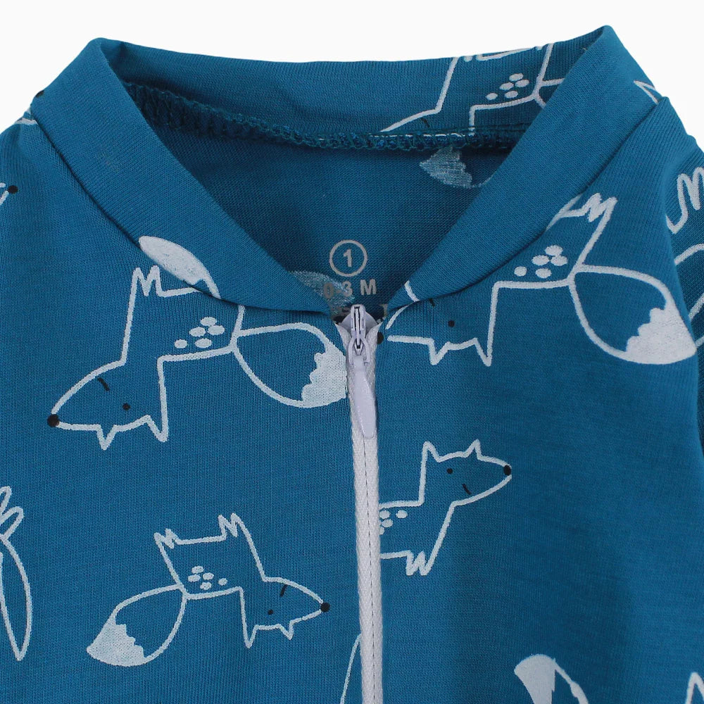 Baby Boys Cotton Baby Footie - Fox and Hedgehog Print