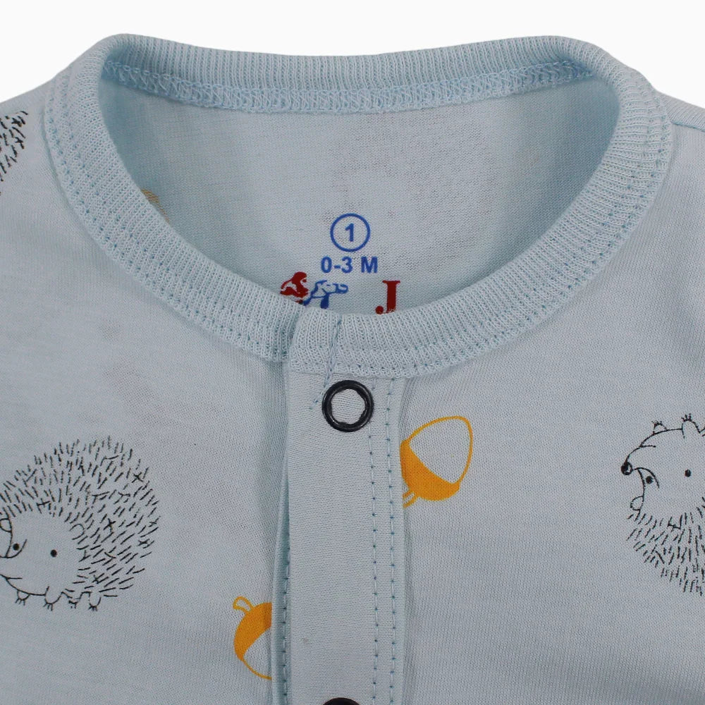 Baby Boys Cotton Romper – Fox and Hedgehog Print