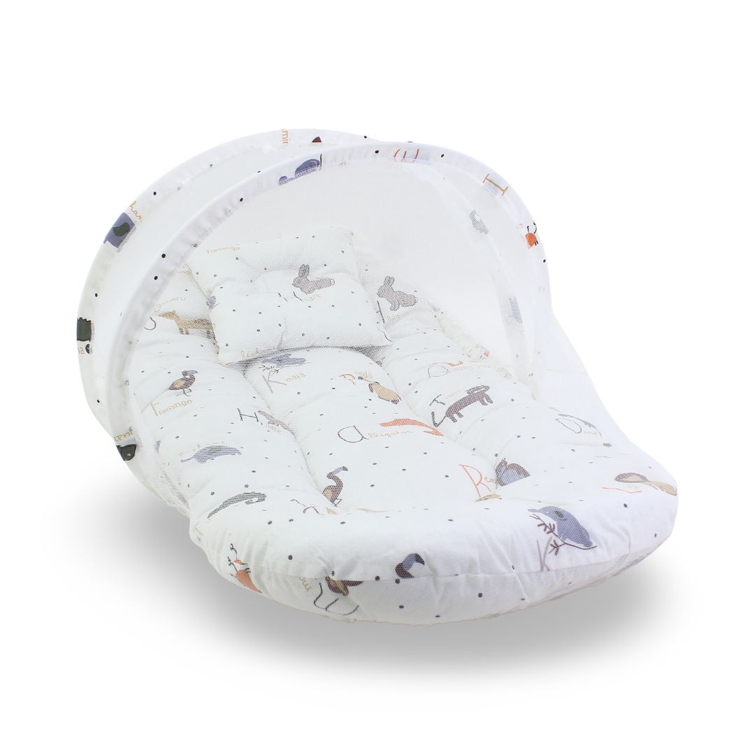 Cotton Mosquito Net – Off-White with Animals Print - Baby Essentials - Kiddy