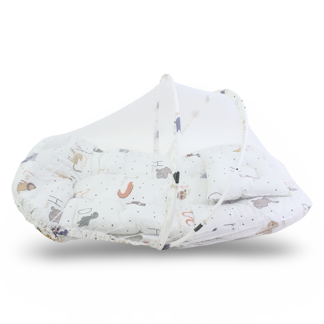Cotton Mosquito Net – Off-White with Animals Print